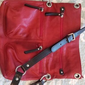Genuine red leather fold over purse